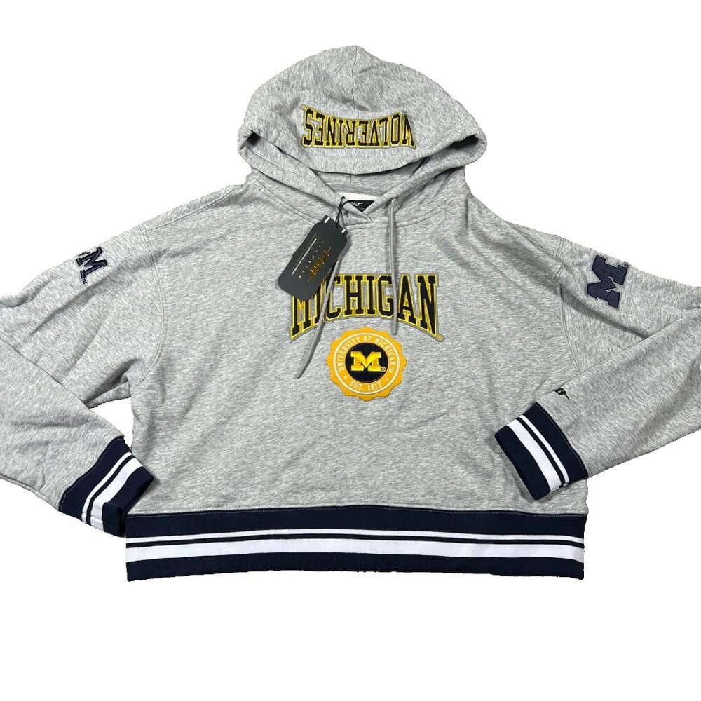 Pro‎ Standard Womens Medium Gray Michigan Wolverines Pullover Cropped Hoodie NWT
